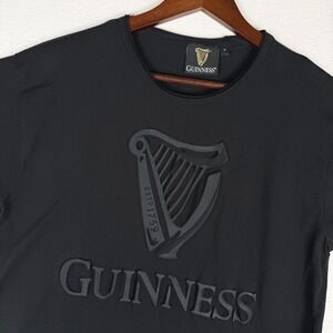 Guinness Mens M Black 3D Raised Harp Logo Graphic T-Shirt Cotton Tee Irish Beer